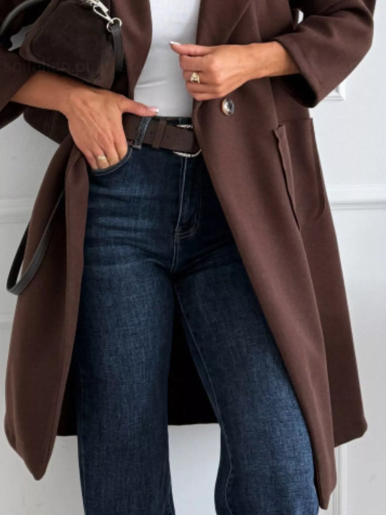 Long-Sleeve Single-Breasted Trench Coat 
