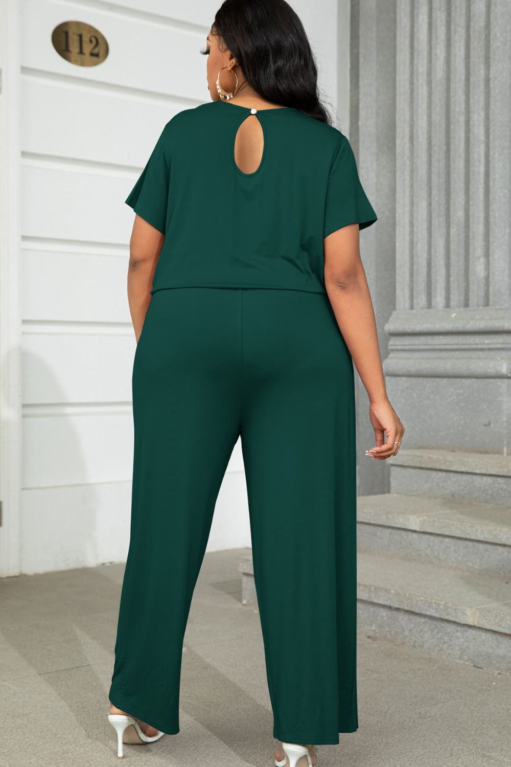 Plus Size Drawstring Waist Short Sleeve Jumpsuit 