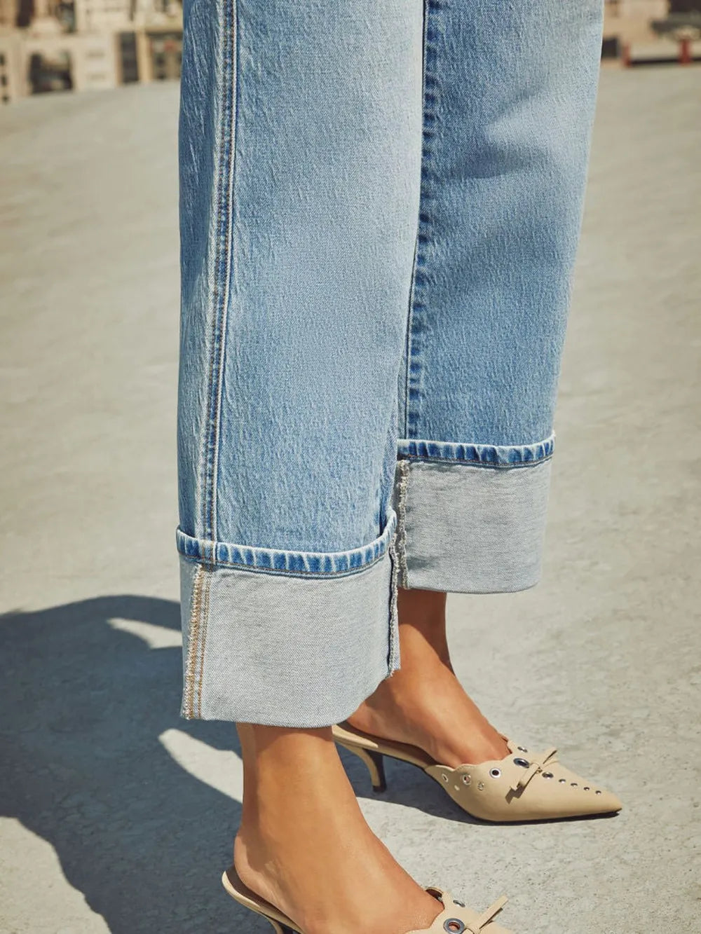 High Waisted Straight Leg Rolled Jeans 