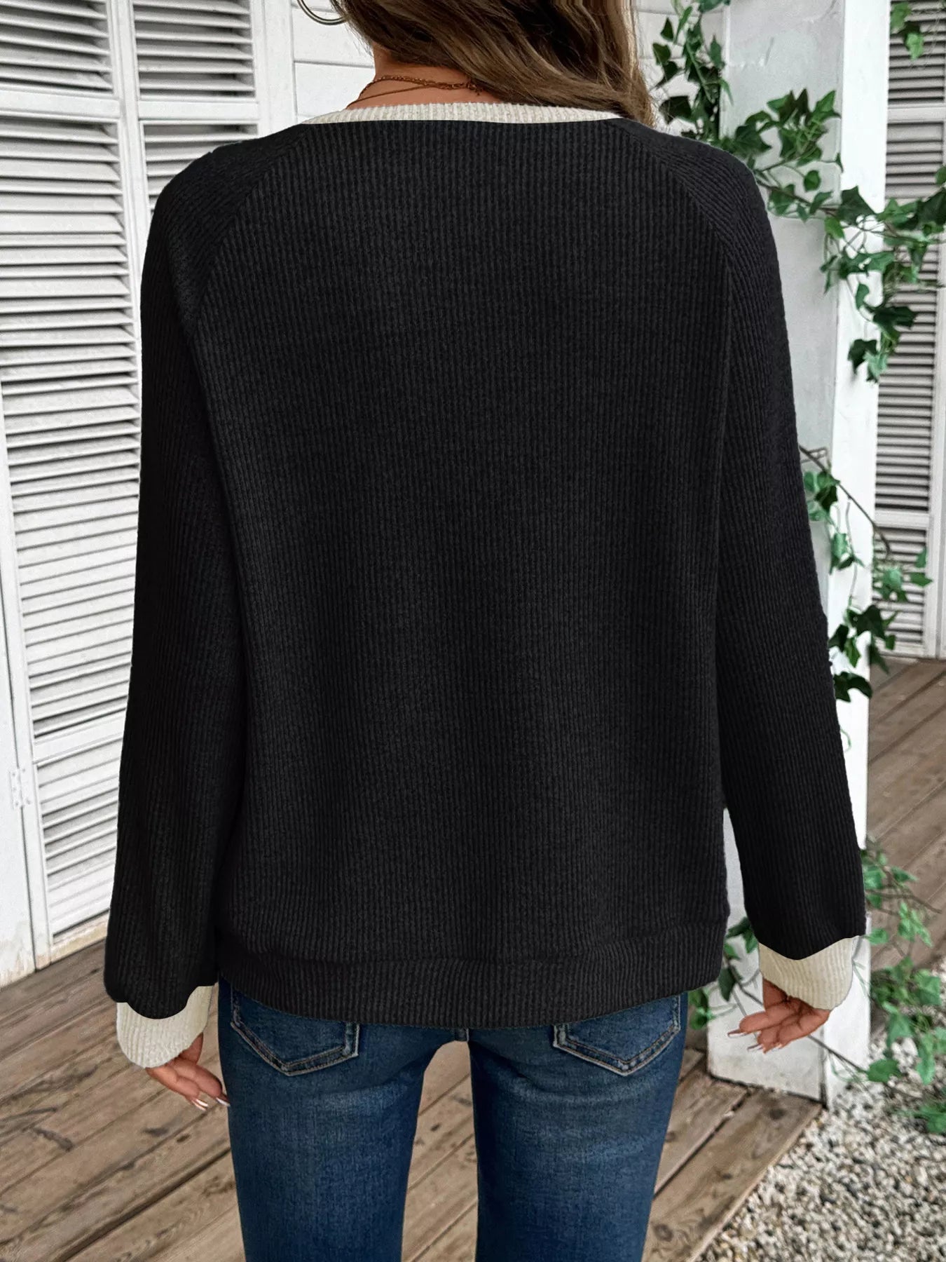 Ribbed Knit Two-Tone Top 