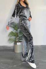 Full Size Collared Neck Leopard Zip Up Top and Pants Set Plus Size 