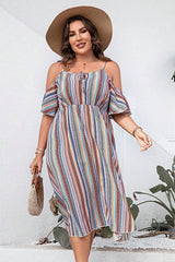 Plus Size Striped Cold-Shoulder Dress 