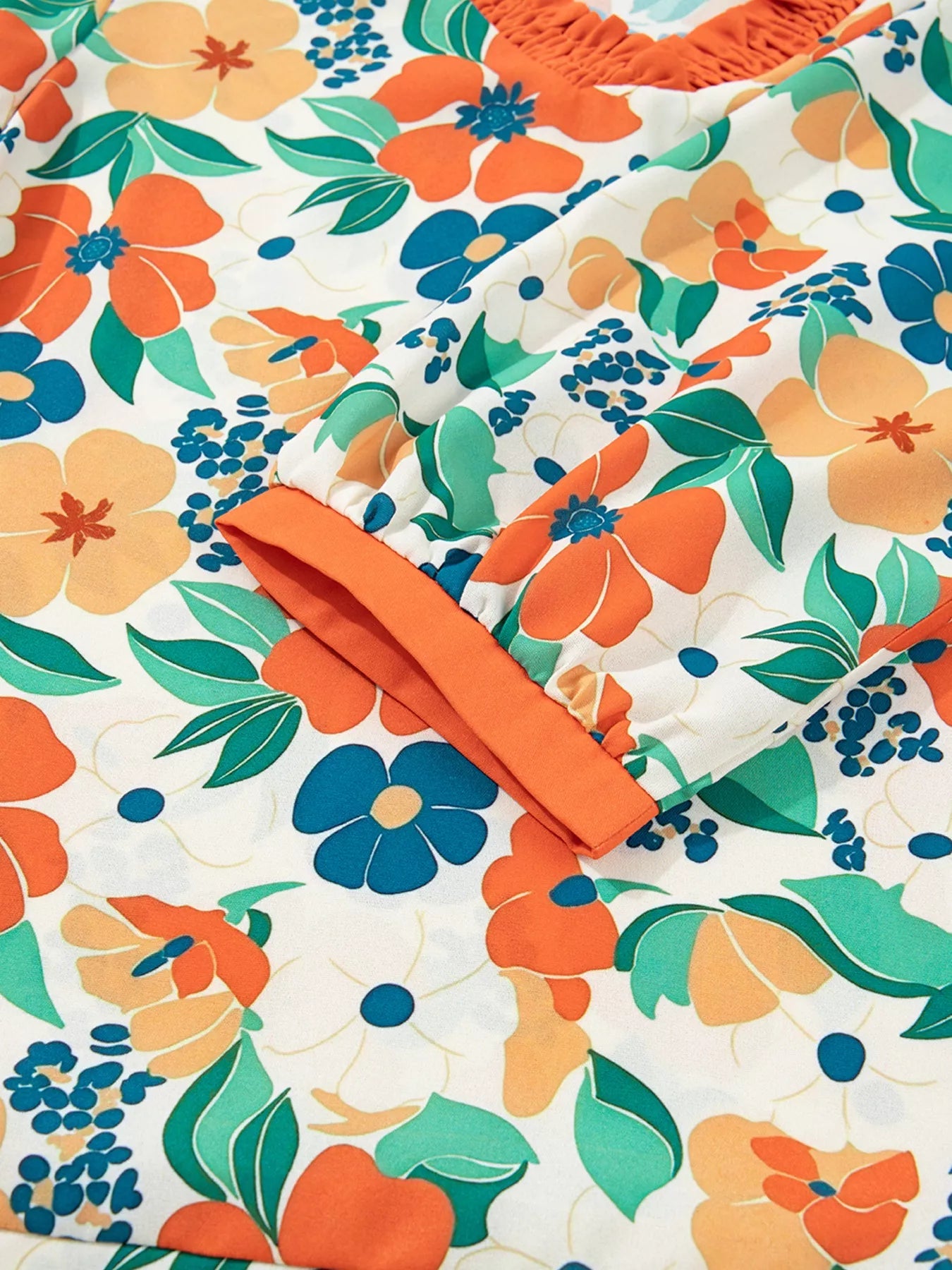 Frilled V Neck Floral Print Blouse 