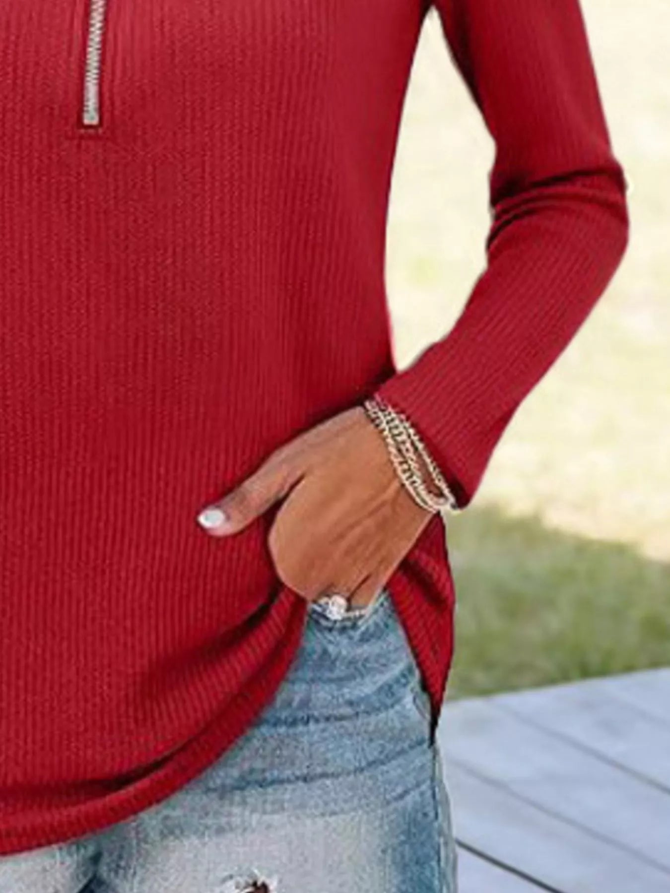 Half Zip Long Sleeve Knit Top 
