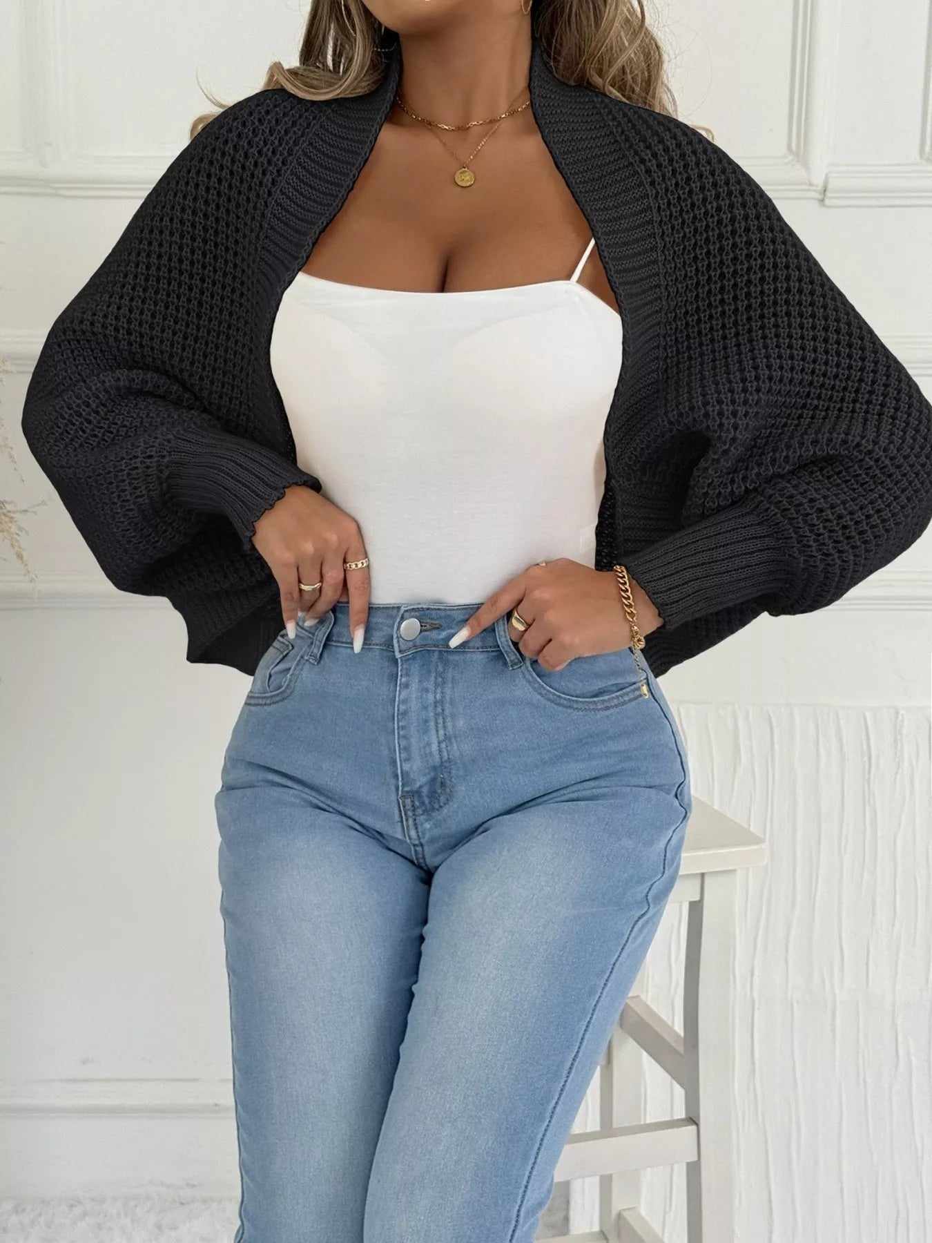 Open Front Batwing Sleeve Cardigan 