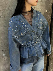 Studded Button Up Denim Jacket 