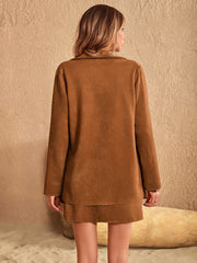 Button Up Collared Neck Jacket and Skirt Set Trendsi