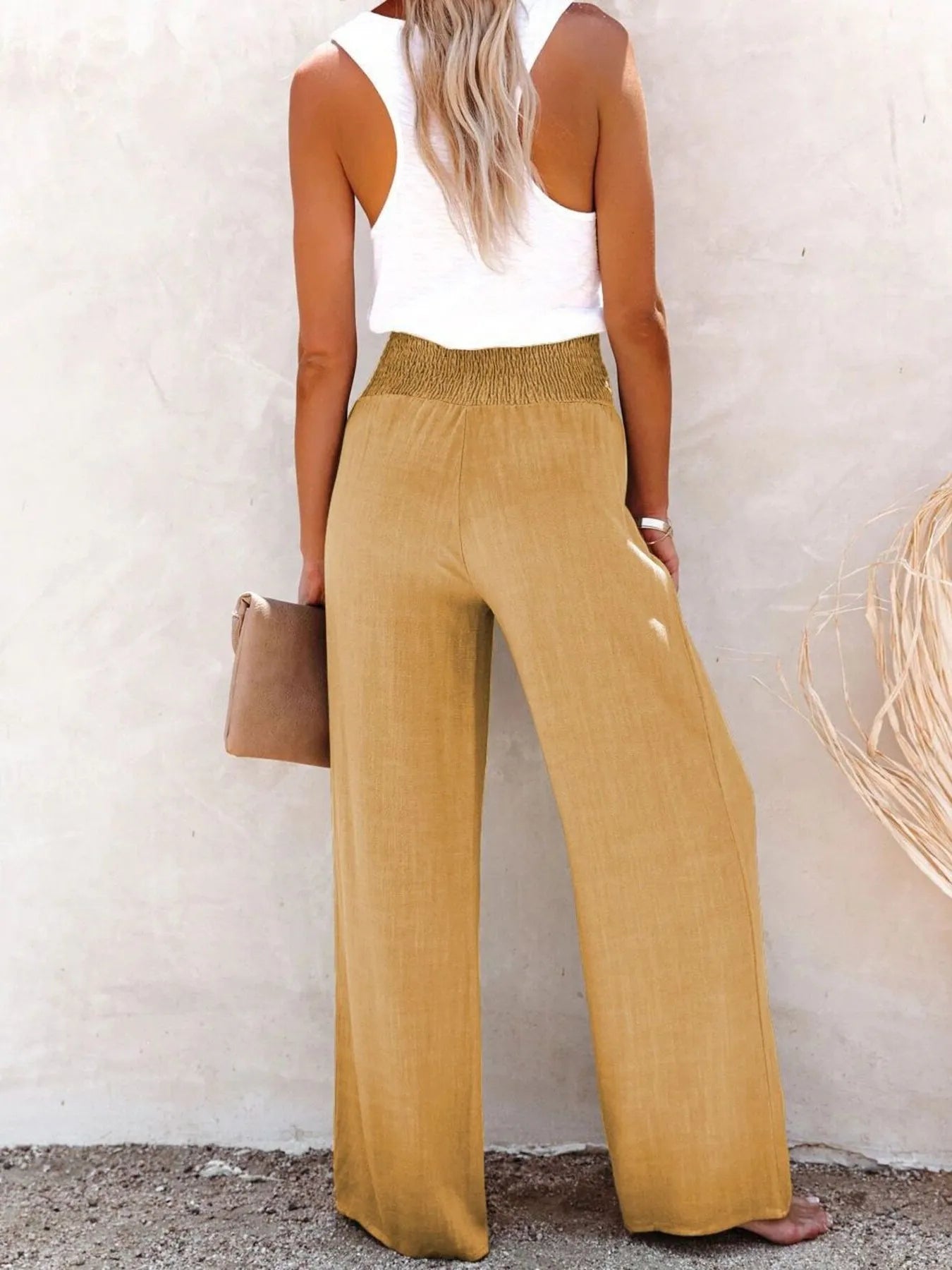 Full Size High-Waisted Textured Wide Leg Pants Plus Size 