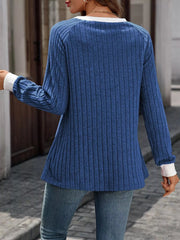 Ribbed Round Neck Raglan Sleeve Knit Top 