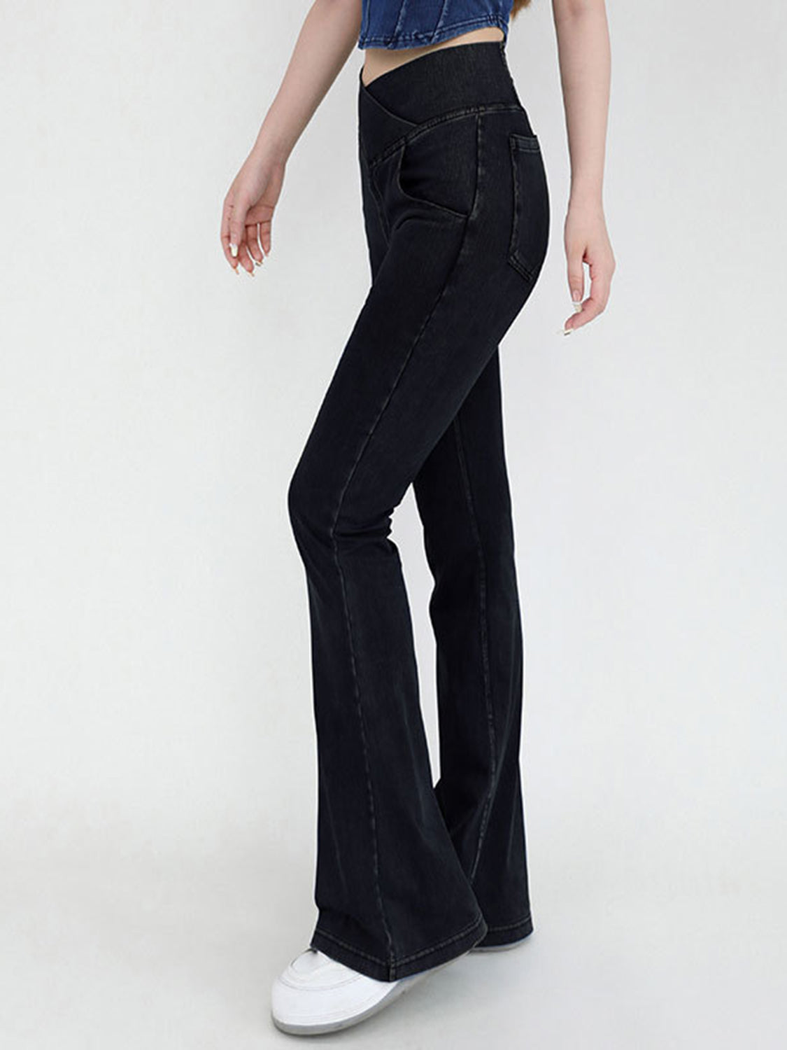 Wide Waistband Bootcut Jeans with Pockets 
