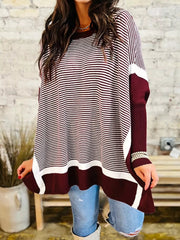 Stripe Color Block Patchwork Dolman Oversize Tunic Sweater 