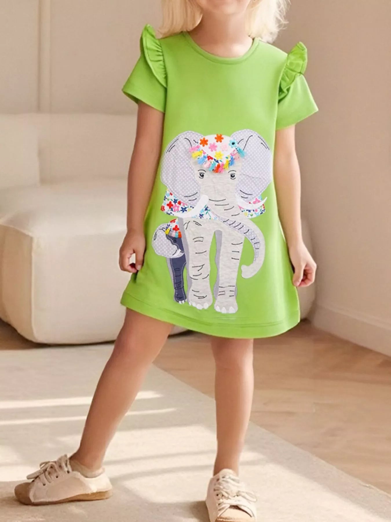 Children's Elephant Ruffle Sleeve Dress 