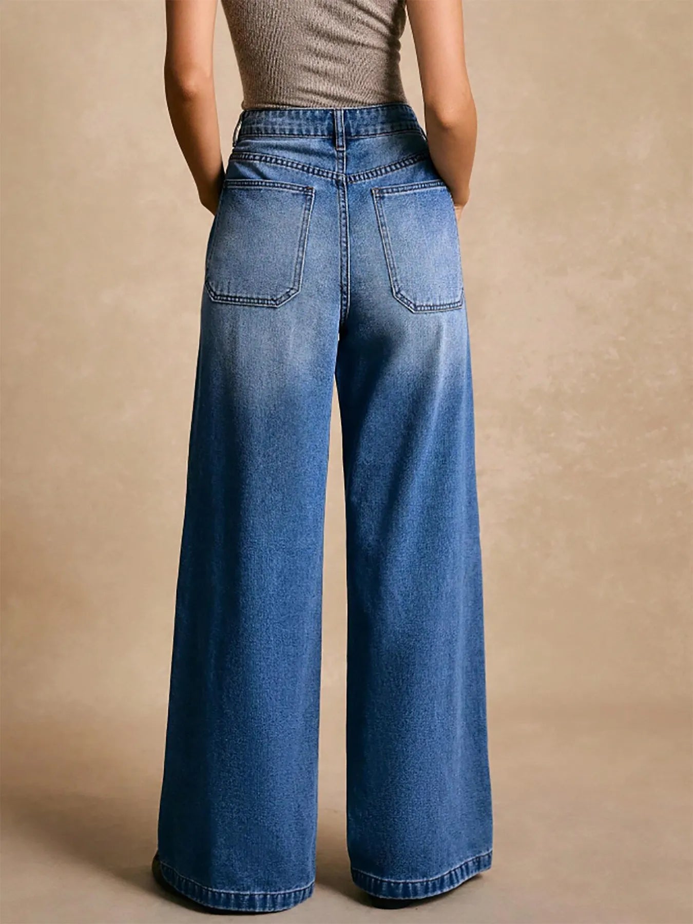 High-Waisted Wide-Leg Pocket Jeans 