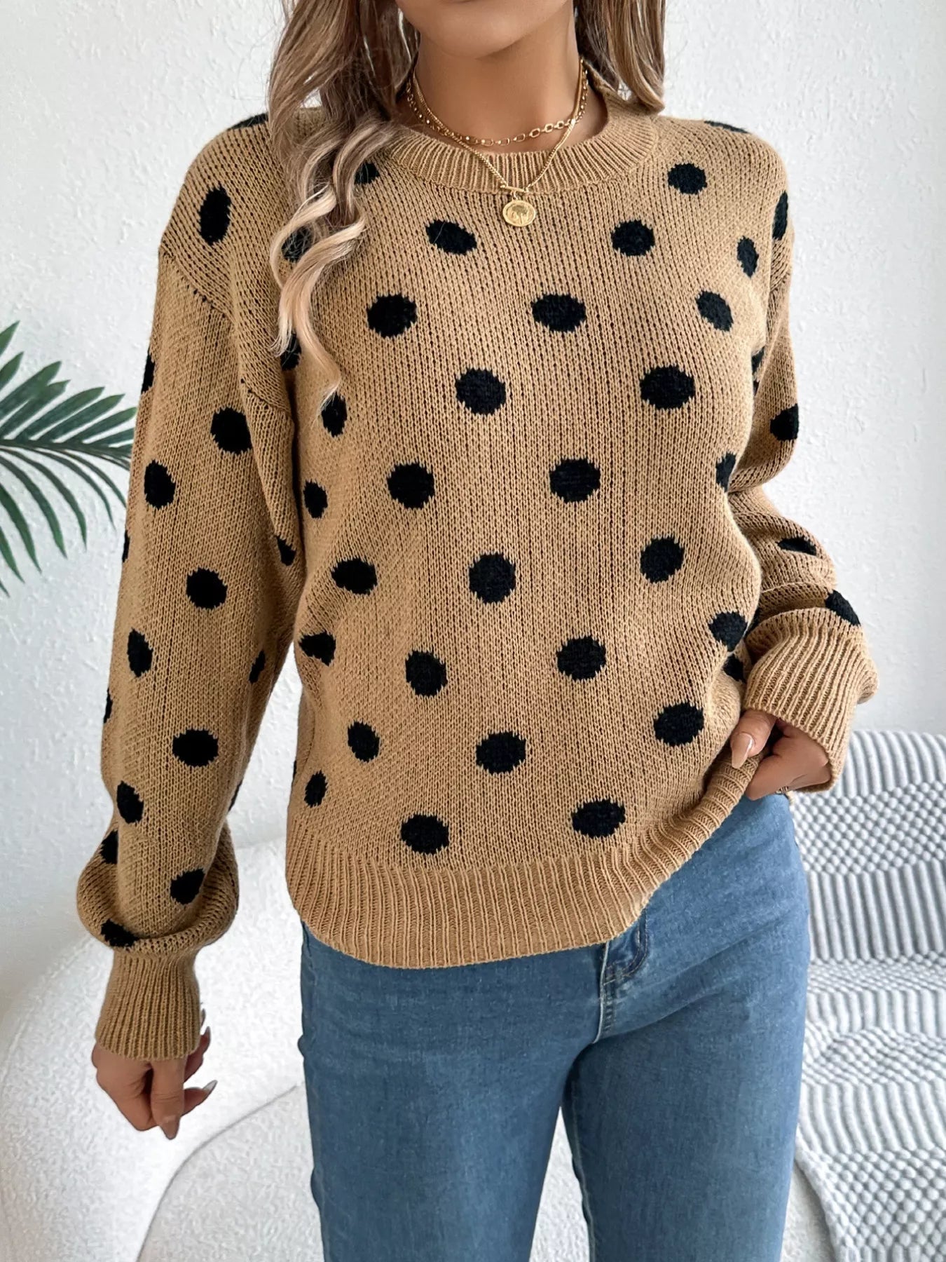 Polka Dot Round Neck Sweater 