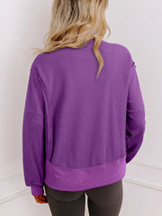 Solid Color Raw Seam Patchwork Ribbed Drop Shoulder Sweatshirt 