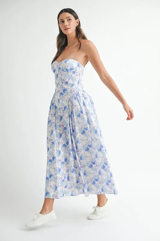 MABLE Sweetheart Neckline Floral Printed Midi Dress 
