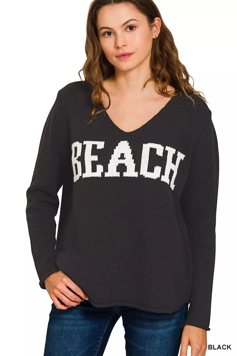 Zenana Beach V Neck Sweater 