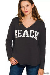 Zenana Beach V Neck Sweater 