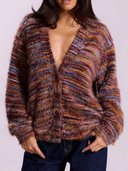 Chunky Knit V-Neck Button-Up Cardigan 