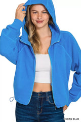 Zenana Fleece Pigment Dye Zip Up Hoodie with Pockets 