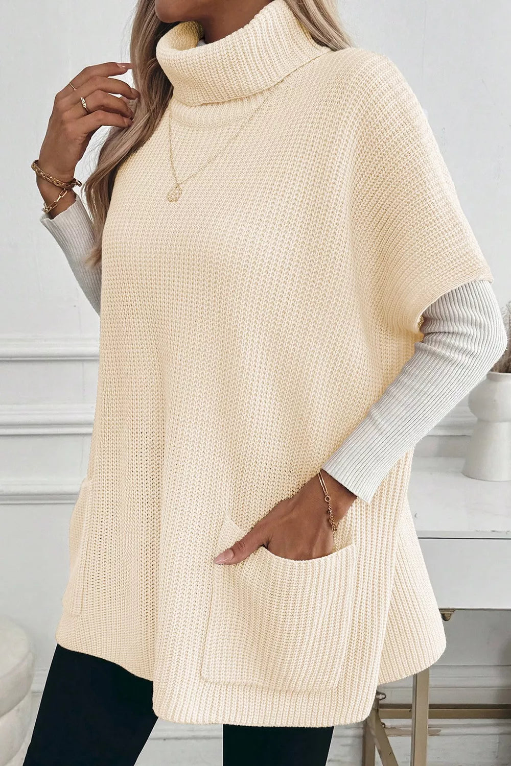 Turtleneck Knit Short Sleeve Sweater 