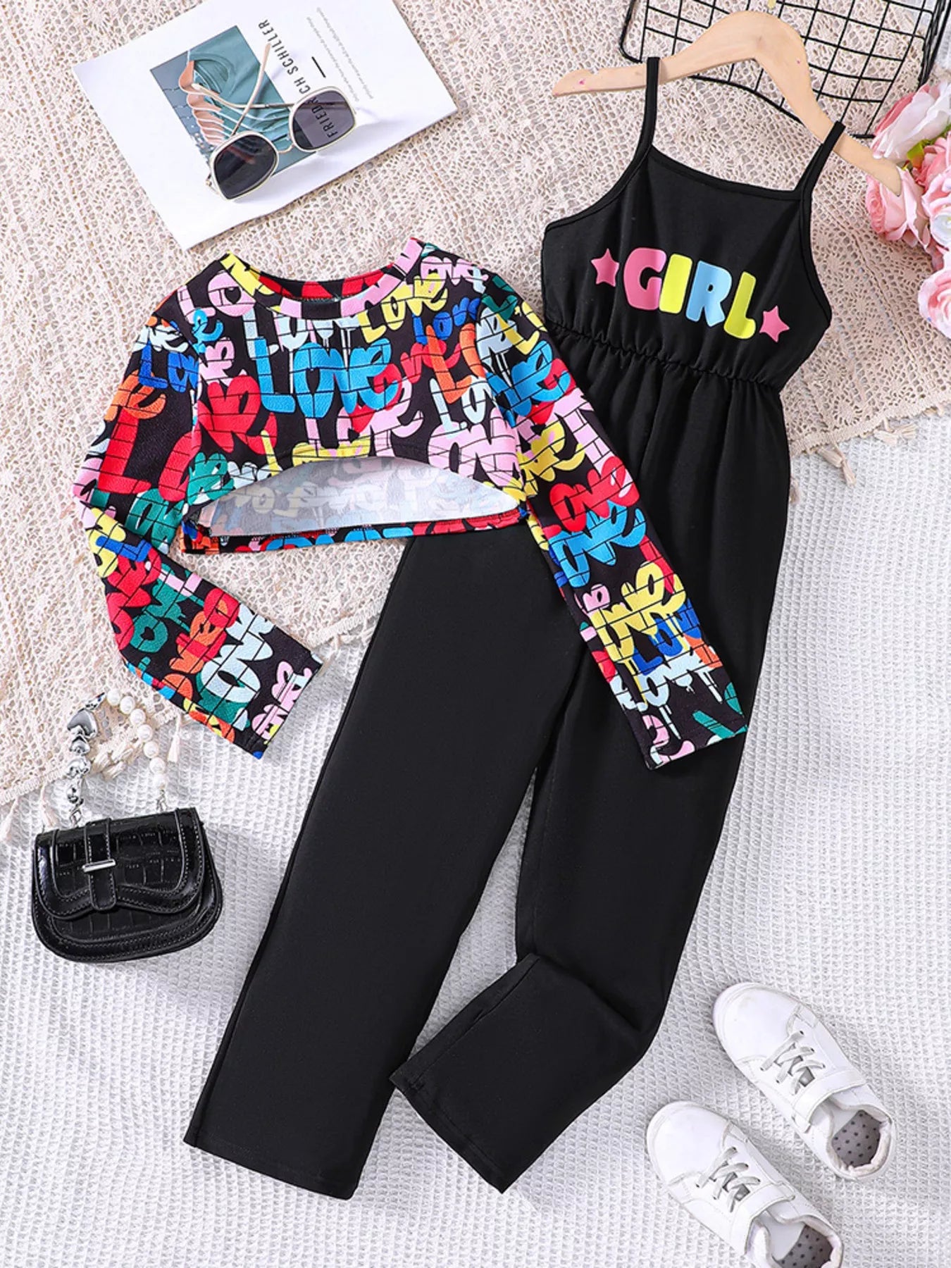 Children's Colorful Geometric Print Top & Jumpsuit Set 