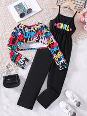 Children's Colorful Geometric Print Top & Jumpsuit Set 