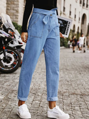 Tied Straight Jeans with Pockets 