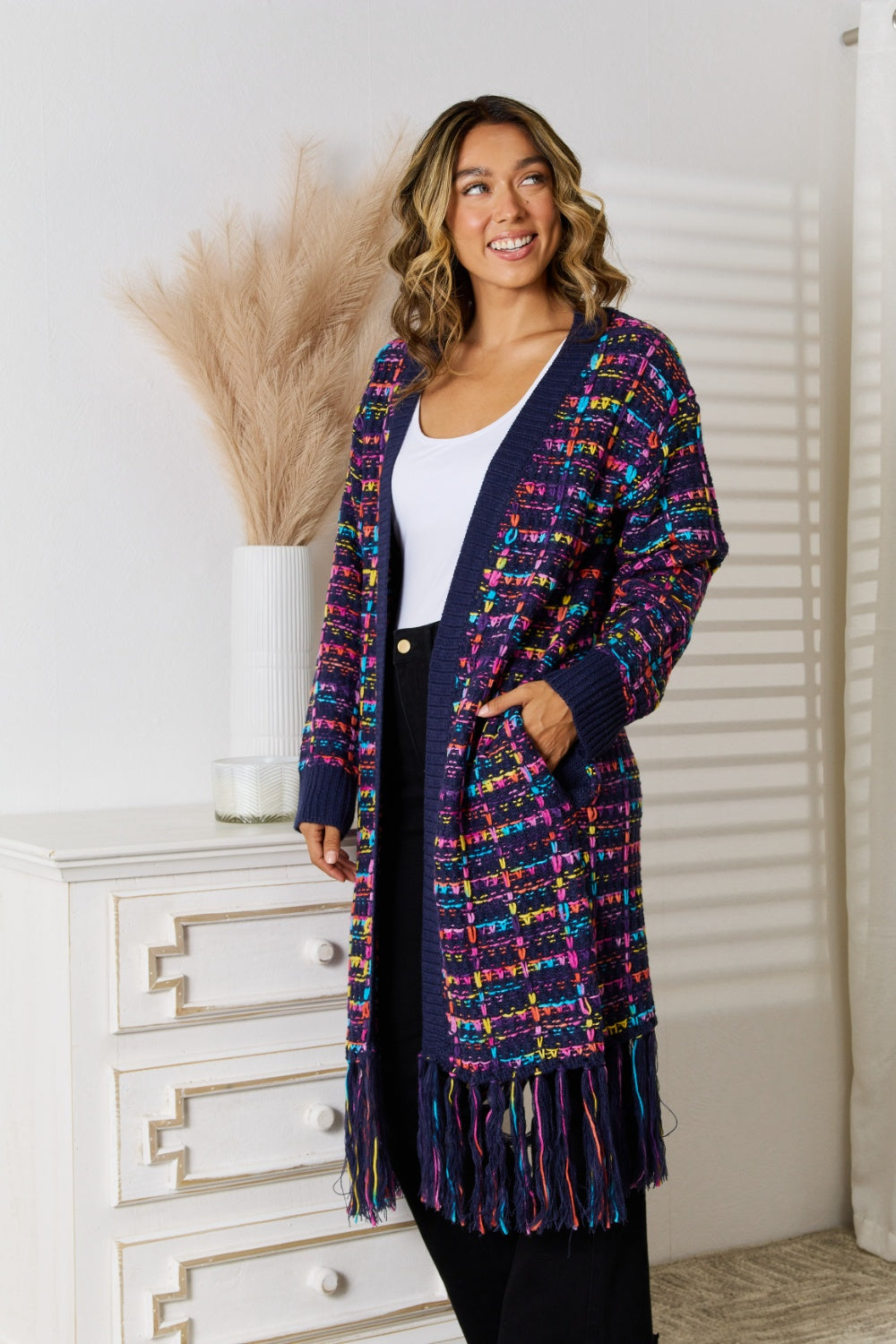 Angel Wings Fringe Hem Open Front Cardigan 