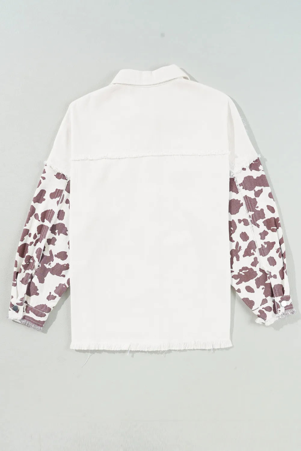 Raw Hem Animal Print Long Sleeve Denim Jacket 