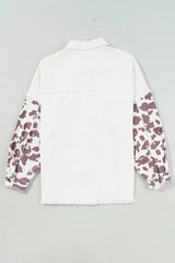 Raw Hem Animal Print Long Sleeve Denim Jacket 