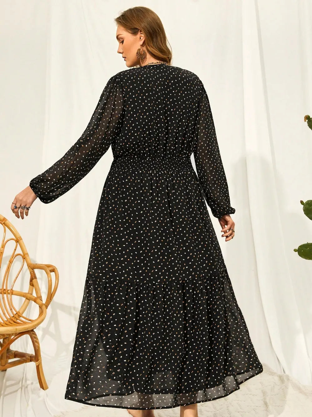 Plus Size Embroidered Tassel Balloon Sleeve Dress 
