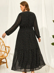 Plus Size Embroidered Tassel Balloon Sleeve Dress 