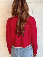 Contrast Trim Bow Accent Holiday Cropped Sweater 