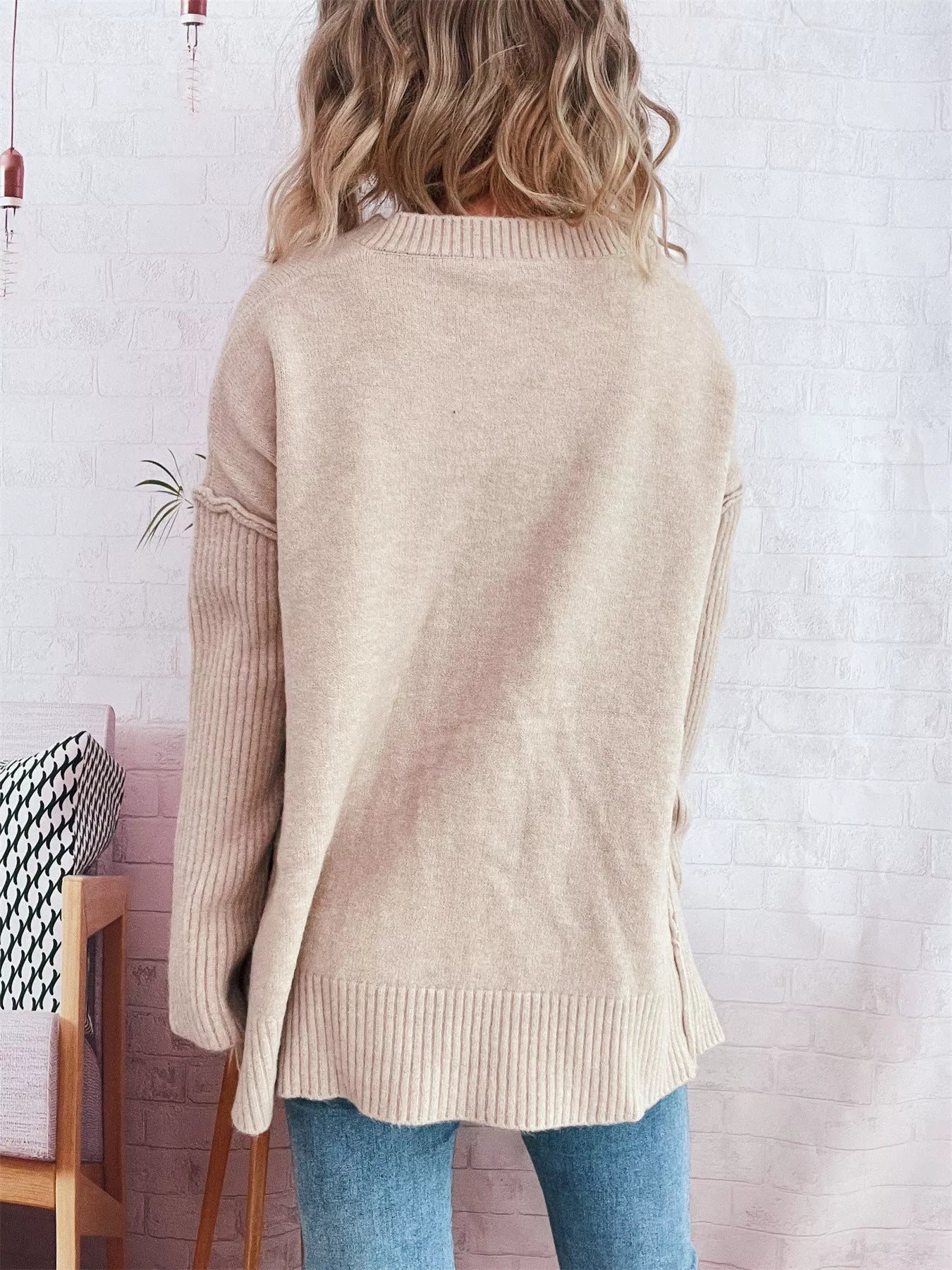 V-Neck Dropped Shoulder Sweater 