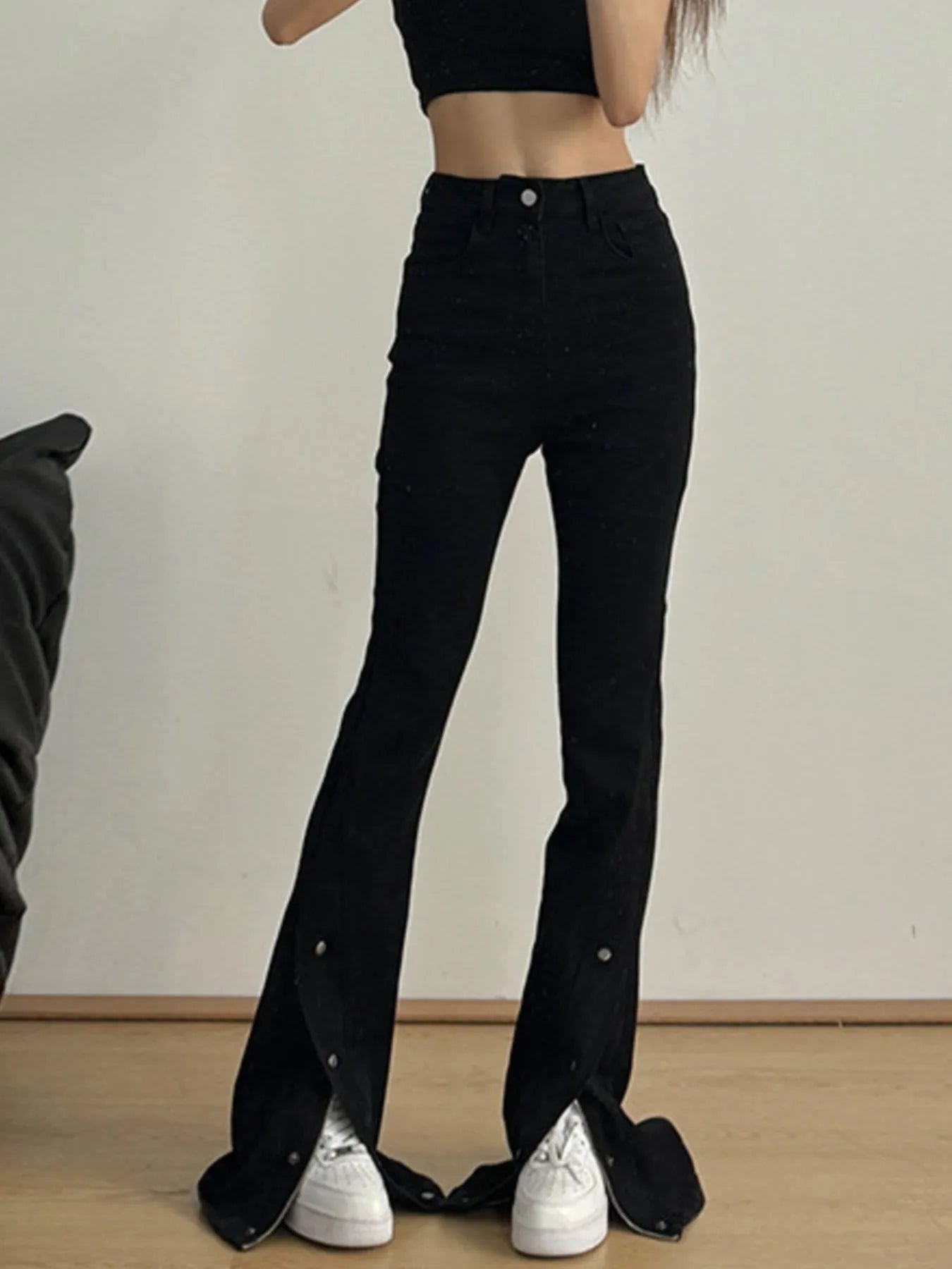 High-Waisted Slit Flare Jeans 