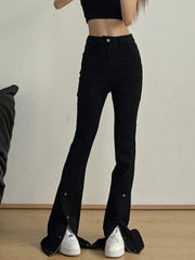 High-Waisted Slit Flare Jeans 