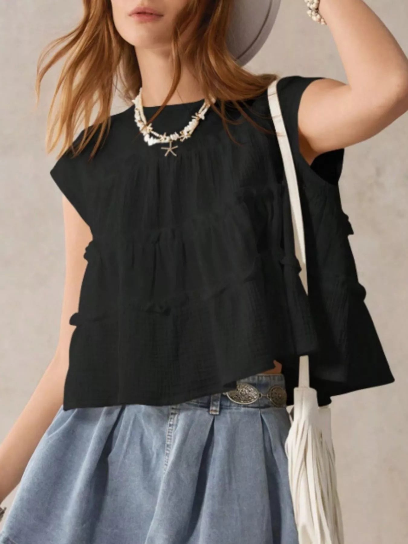 Tiered Cap Sleeve Blouse 