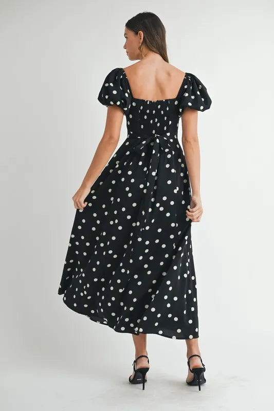 MABLE Polka Dot Puff Sleeve Midi Dress 