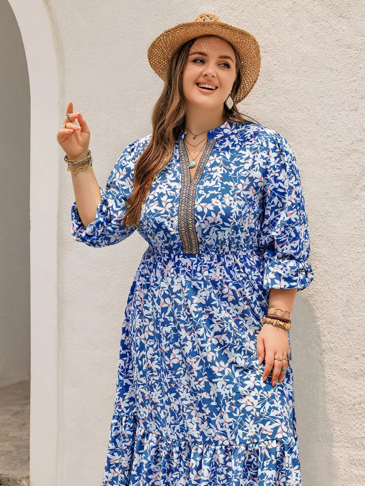 Plus Size Floral Print Bohemian Maxi Dress 