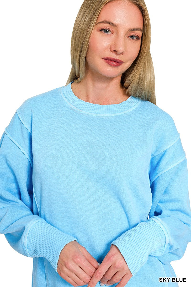 Zenana Pigment Dye Exposed-seam Fleece Sweatshirt 
