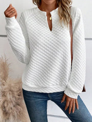 Textured Notched Raglan Sleeve Sweatshirt 