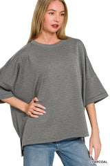 Zenana Full Size Scuba Round Neck Top With Side Slits Plus Size 