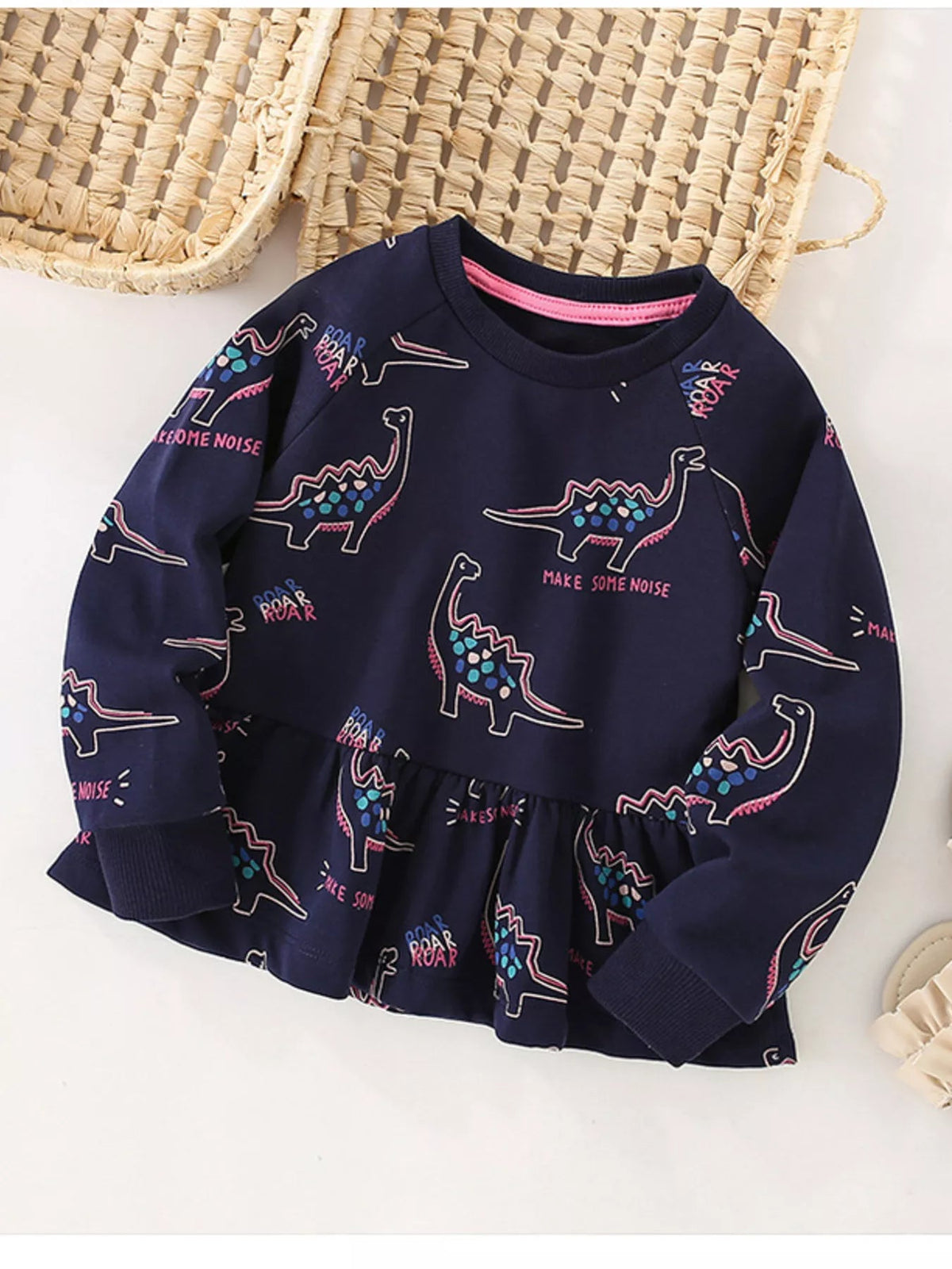 Children's Dinosaur Print Ruffle Hem Sweatshirt 