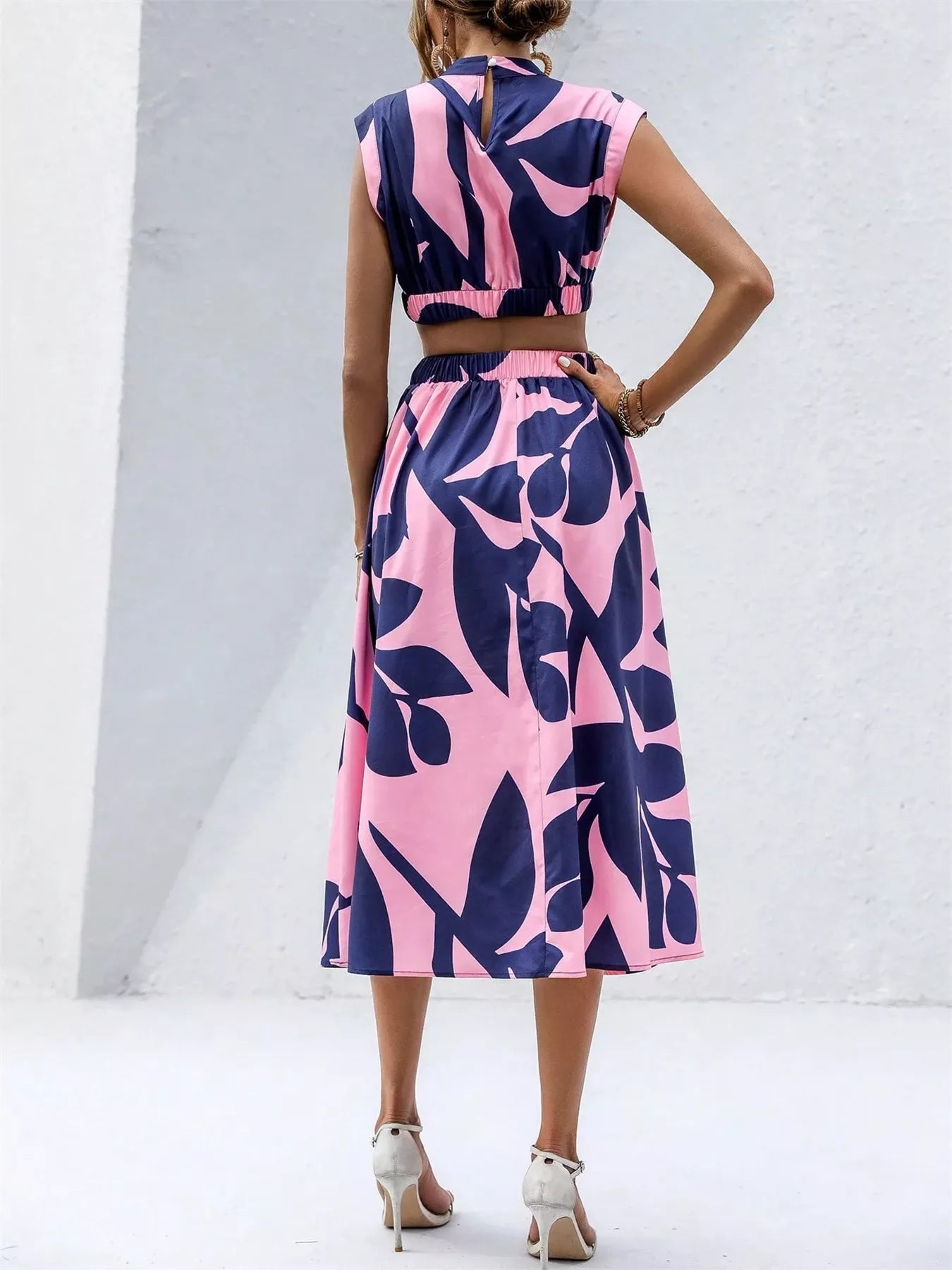 Cutout Printed Sleeveless Dress 