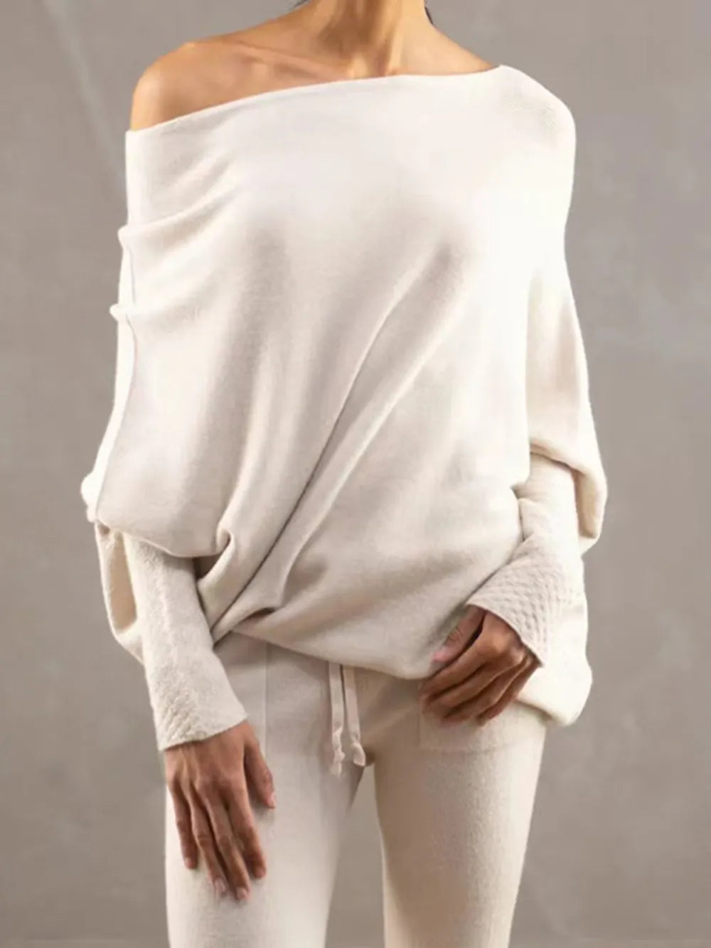 Full Size Boat Neck Batwing Sleeve Knit Top 