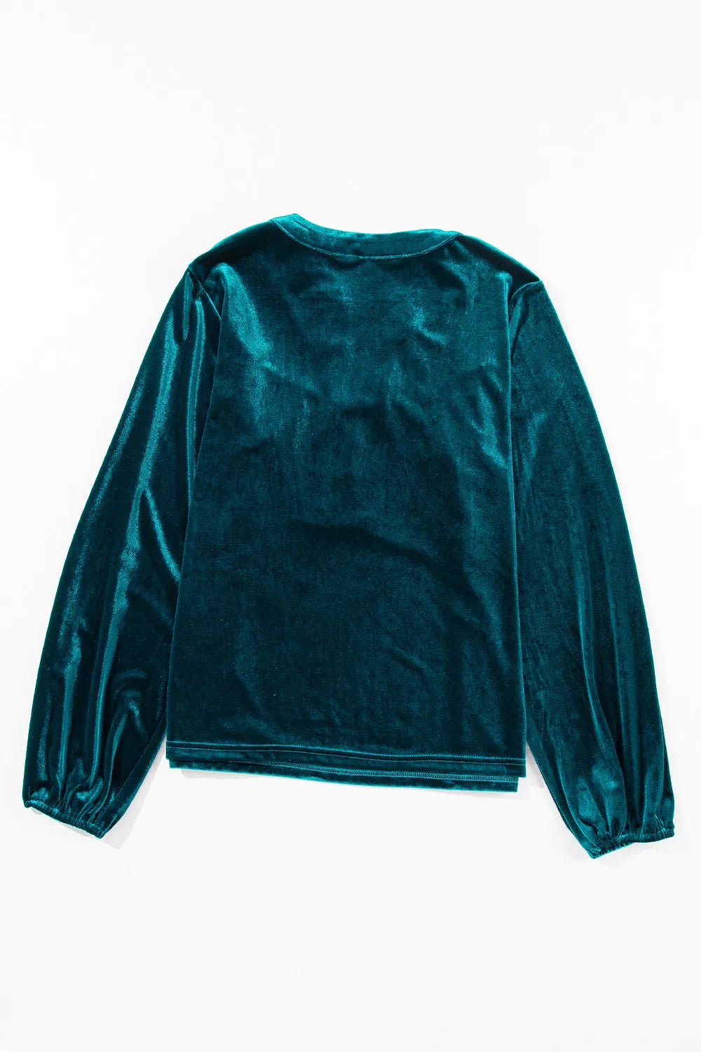 Notched Long Sleeve Velvet Top 