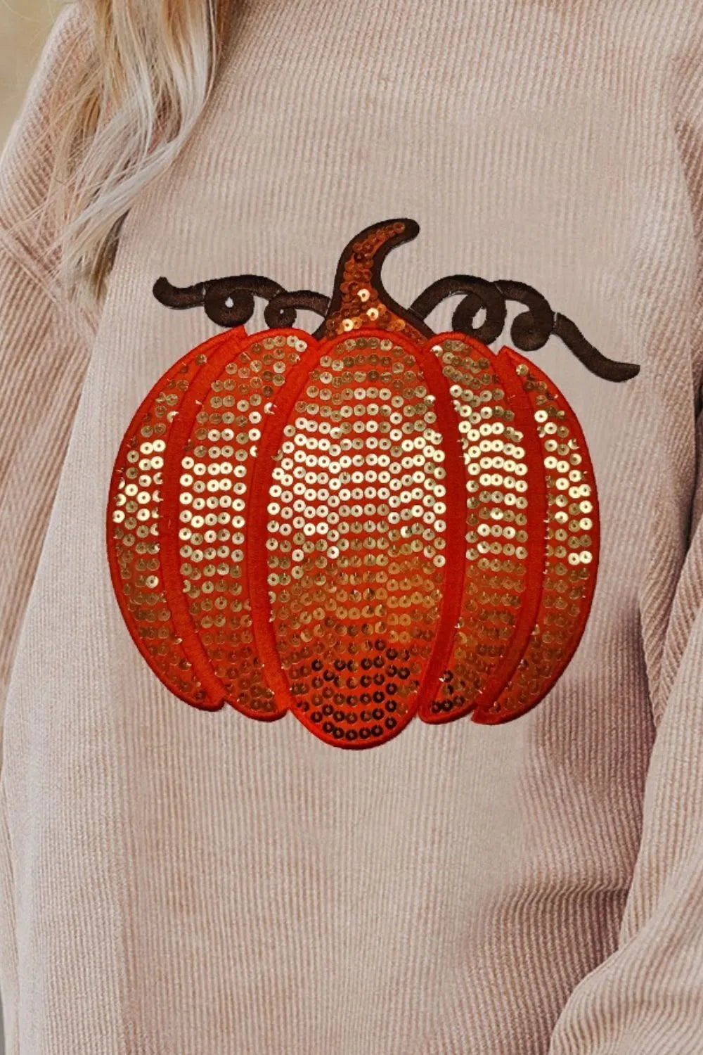 Sequin Pumpkin Round Neck Long Sleeve Sweatshirt 