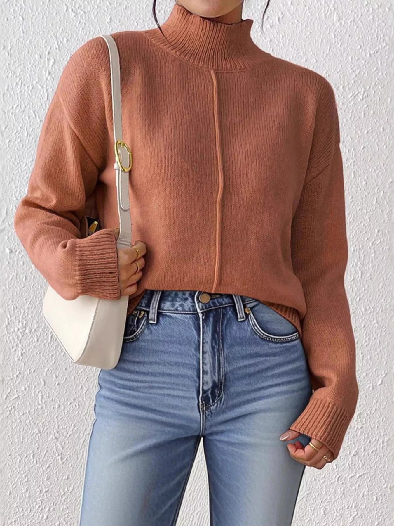 Turtleneck Dropped Shoulder Sweater 
