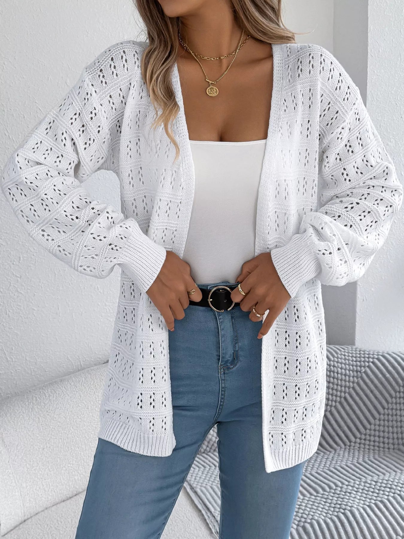 Open-Front Crochet Knit Cardigan 